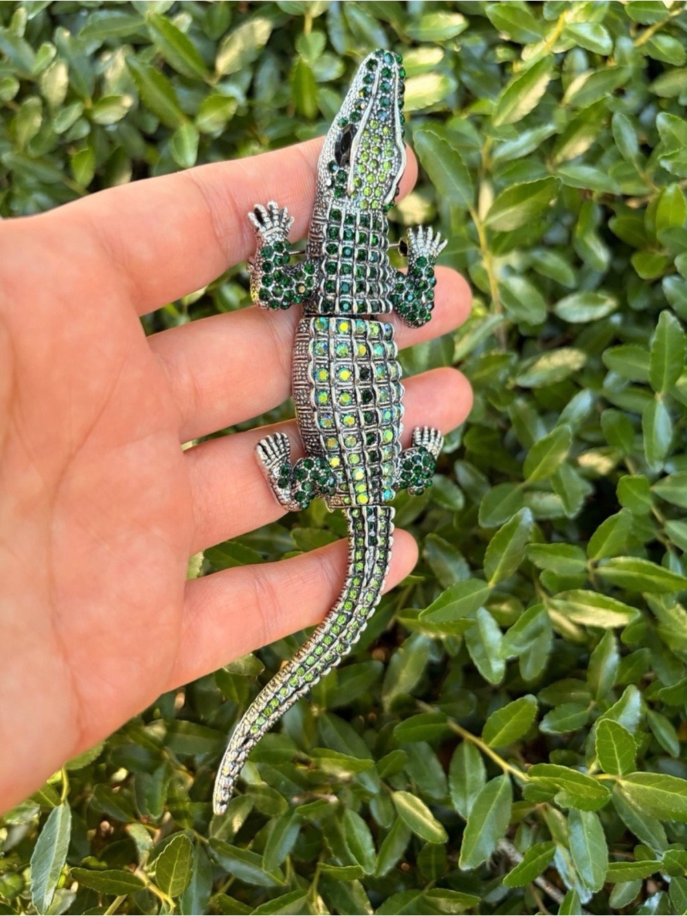 Green Crystal Alligator Brooch Pin - Picture 4 of 4
